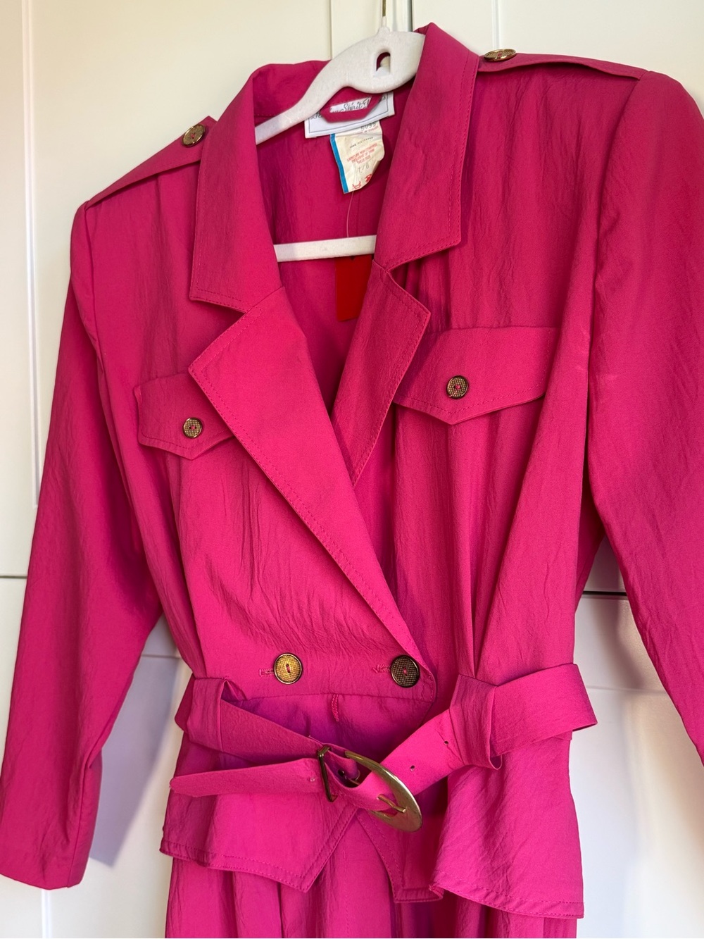 Vintage 80’s Hot Pink Wide-Leg Jumpsuit with Belt - Picture 2 of 11